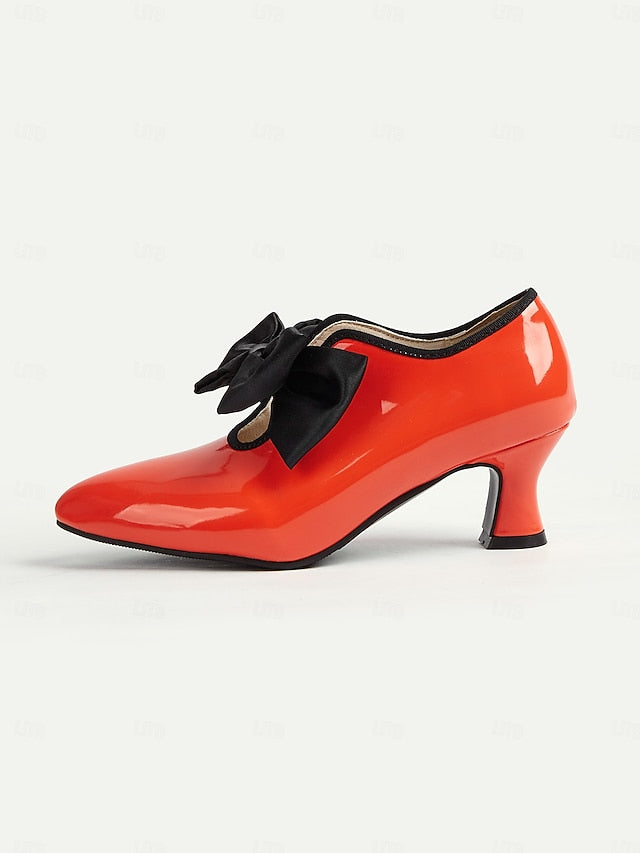 Women's – Patent Heel Leather Vintage Red 1920s Shoes Low