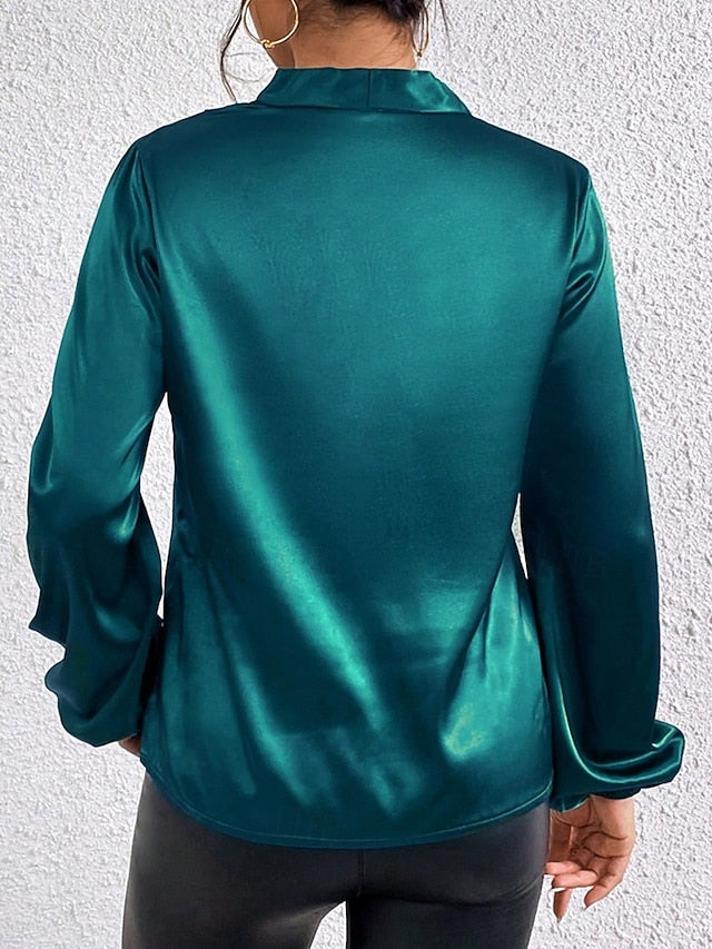Women's Shirt Elegant Dressy Satin Top Solid Color Elegant