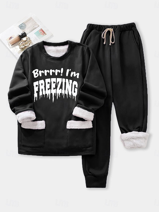 Women's Pajamas Set Fleece Lined 2 Pieces Sweatshirt