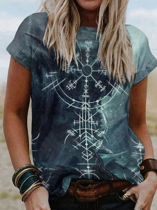 Women's Boho Viking T Shirt Graphic Abstract Vintage