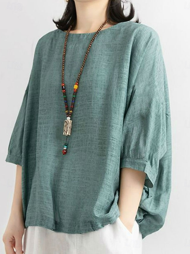 Women's Shirt Solid Color Stylish Casual 3/4 Length Sleeve