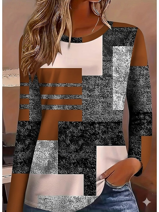 Women's T Shirt Print Graphic Geometric Fashion Casual Long