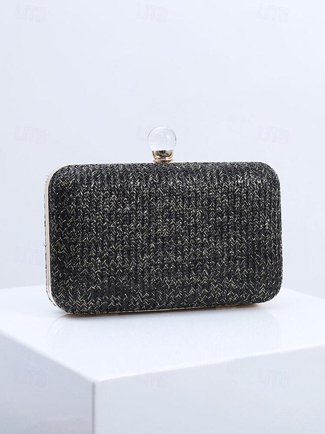 Pearl Stylish Straw Purse Elegant Clasp - Clutch with