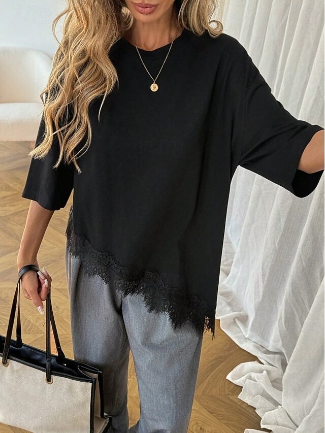 Women's Elegant Tunic T Shirt Asymmetrical Hem Plain