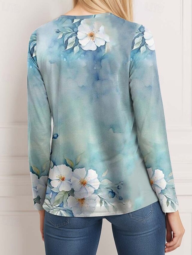 Women's T Shirt Casual Print Regular Tops Daily Blue Sky
