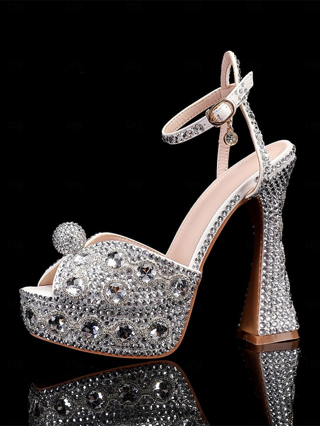 Sandals Crystal-Embellished Platform with Glamorous Women's
