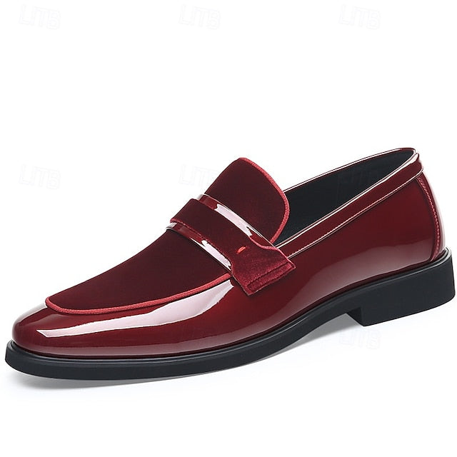 Red Men's Faux Design Loafers Leather Sleek Velvet – with
