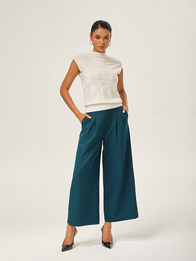 Ivory Wool Jacquard Mock Neck Knit Top