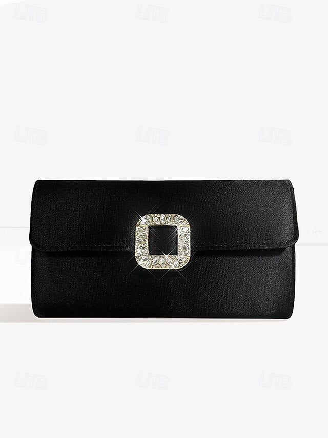 Buckle with White Satin Women's Elegant Clutch Rhinestone -