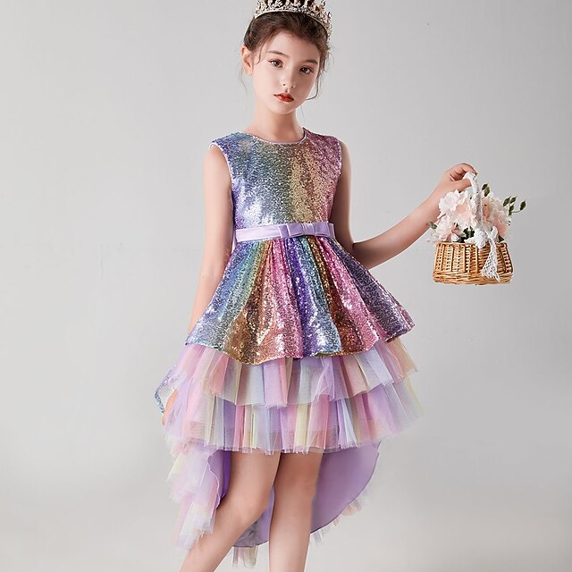 Girls' Kids colour Sequin Wedding Sleeveless Party Dress