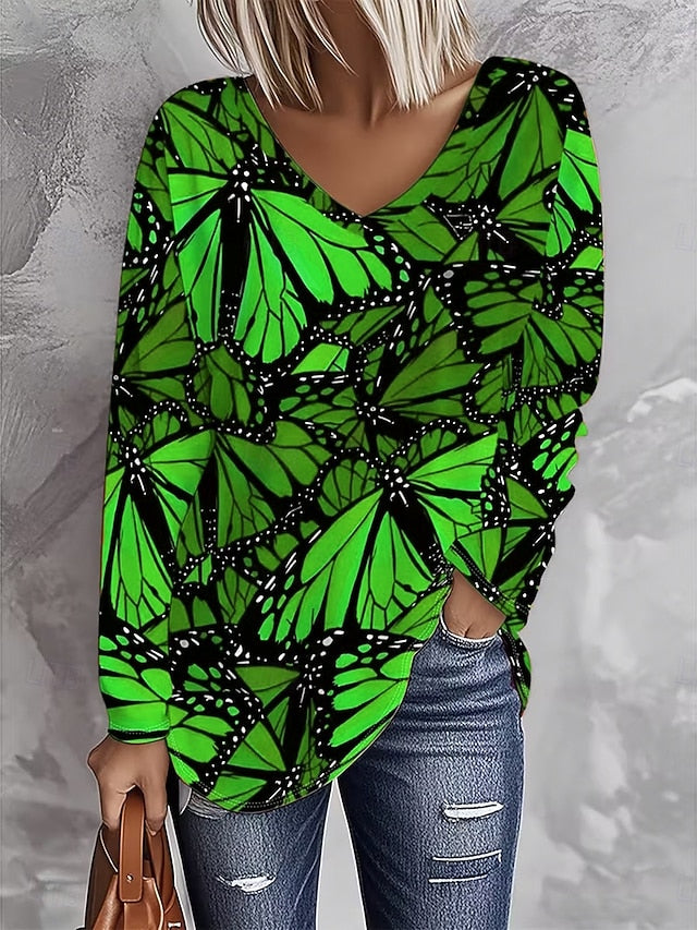 Women's T Shirt Print Graphic Butterfly Vintage Stylish