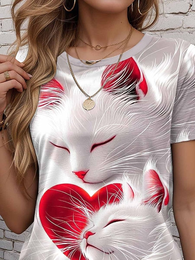 Valentine Women's Heart T Shirt Cute Regular Tops Short