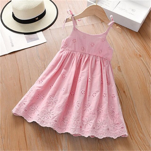 Princess Solid Color Kids Dresses Sleeveless Summer Cotton