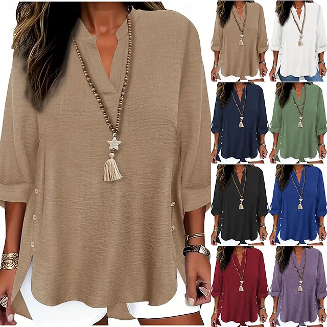 Women's Popover Shirt Casual Shirt Blouse Solid Color