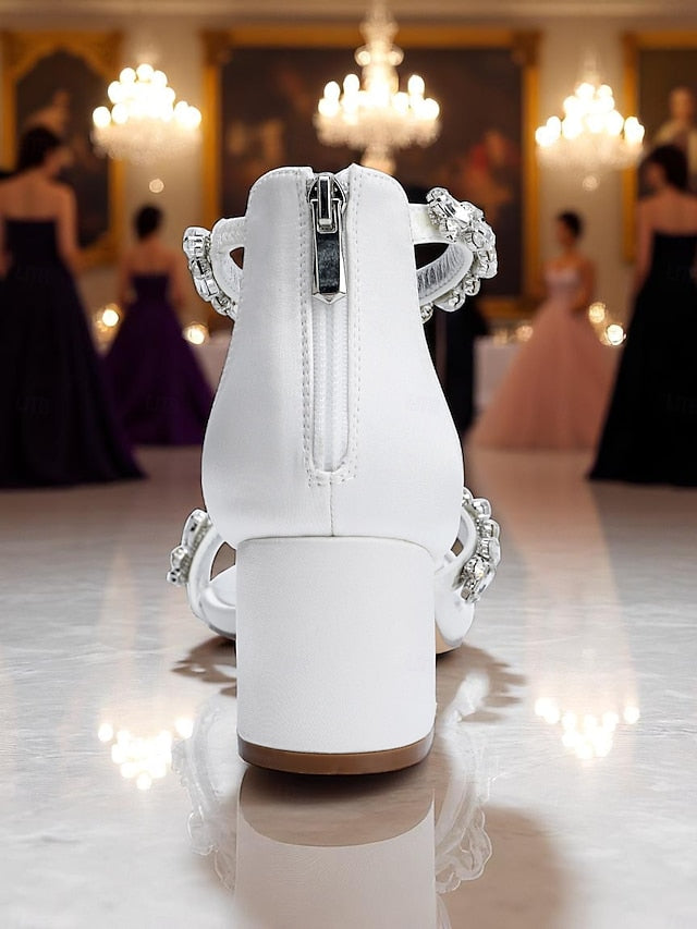 Crystal Sandals - Women's Heel Purple Block Satin