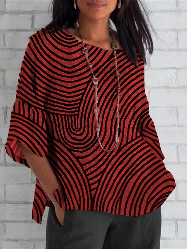 Women's Shirt Faux Cotton Linen Print Geometric Daily