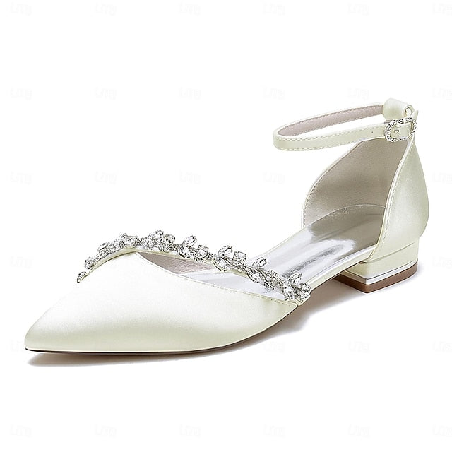 White Elegant Wedding Satin Flats Pointed Women's – Toe