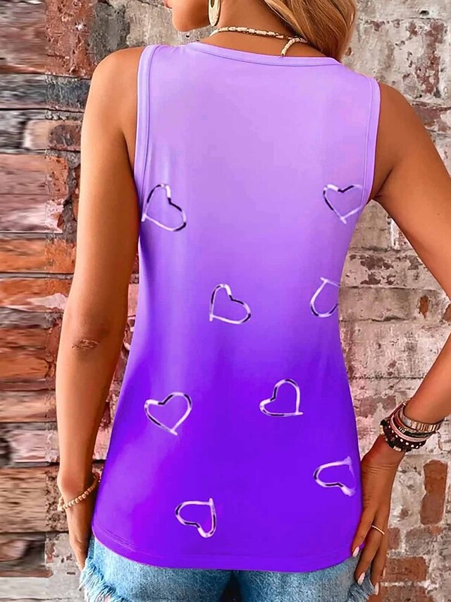 Women's Blouse Print Ombre Heart Casual Sleeveless V Neck