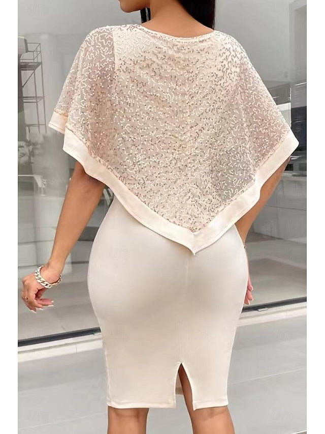 Sexy and elegant slim waist waist fake two sequins dress