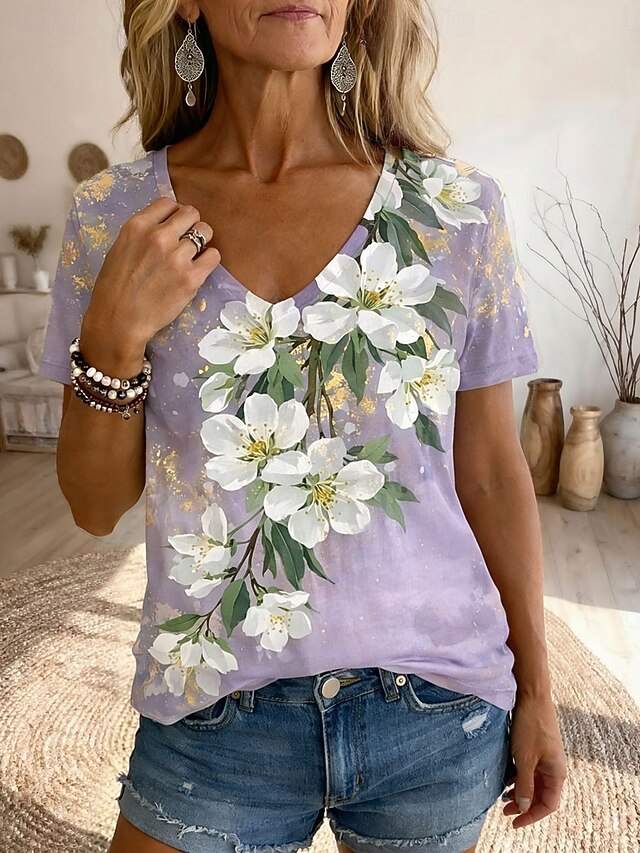 Women's T Shirt Print Floral Graphic Plants Bohemia Vintage