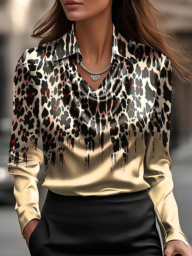 Women's Shirt Ruched Draped Graphic Leopard Elegant Stylish