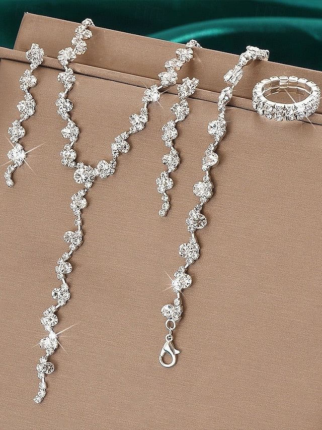 – Elegant Necklace Jewelry Gold Set Rhinestone