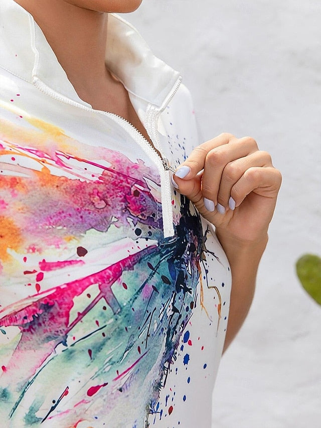 Women's Golf Polo Shirt White Short Sleeve Sun Protection