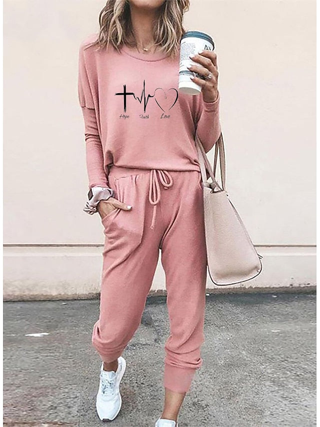 Women's 2 Pieces Sweatshirt Tracksuits Streetwear Basic T