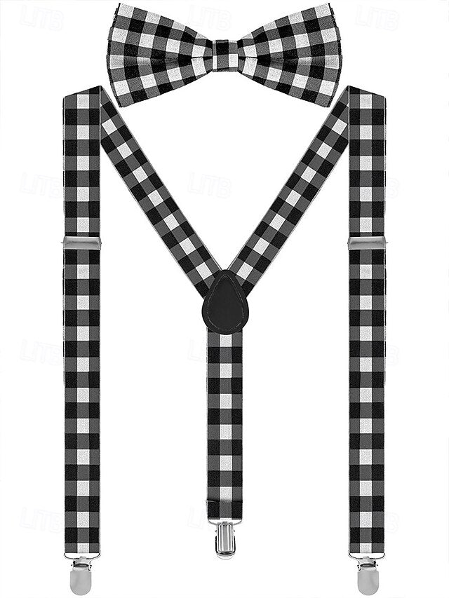 Set Tie Adjustable Bow Christmas Suspender Plaid Men's and