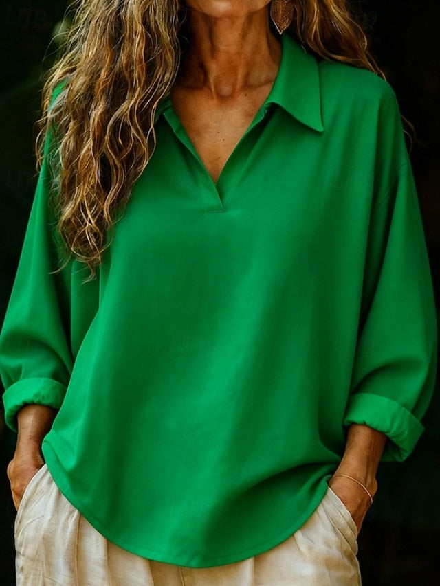 Women's Shirt Blouse Plain Stylish Classic Modern Long
