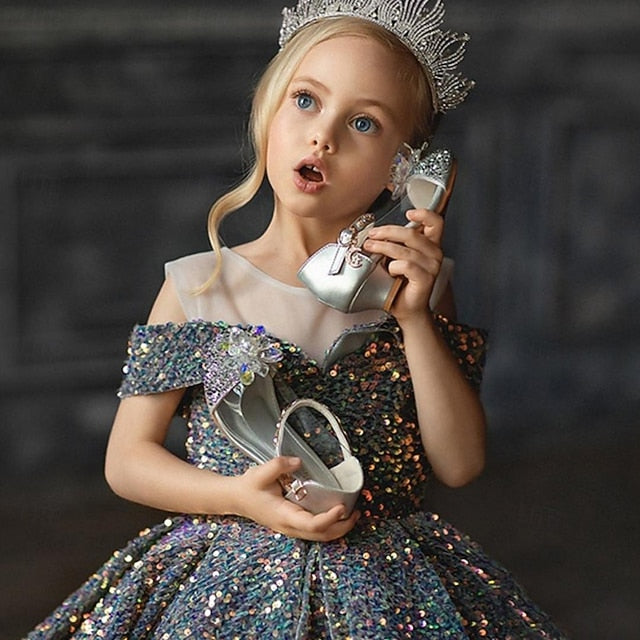 Party Girls' Dress Flower Color Solid Girl Kids