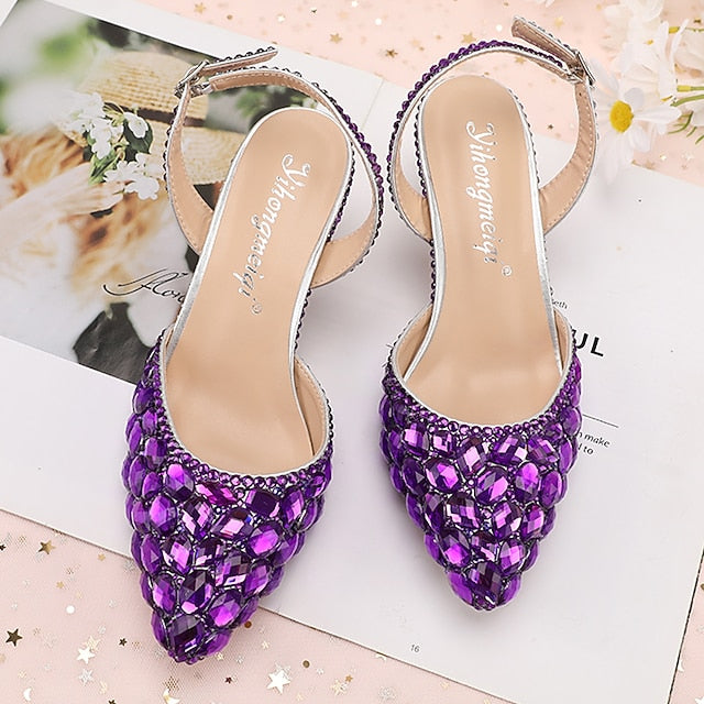 Women's Slingback Crystal Pointed-Toe Heels Rhinestone High