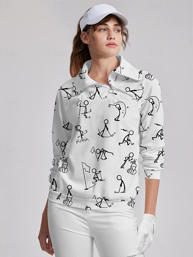 Women's Golf Pullover Sweatshirt Black White Yellow Long