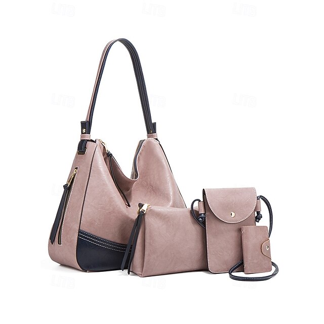 – Shoulder Handbag Set Faux Women's 4-Piece Leather Bag
