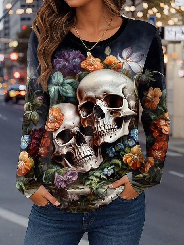 Women's T Shirt Skulls Graphic Vintage Fashion Casual Long
