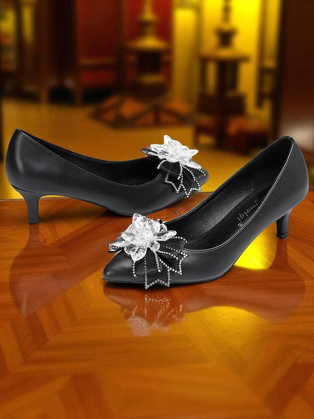 with White Heel Shoes Wedding Women's Low Crystal Bow
