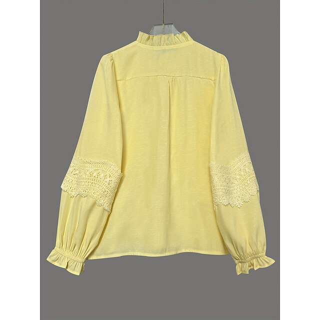 Women's Casual Shirt Button Up Shirt Blouse Ruffle Lace