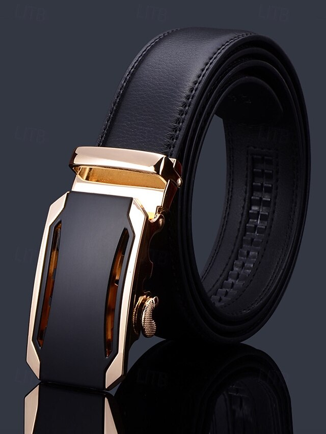 with Leather Belt Black Metal Elegant Men's Adjustable
