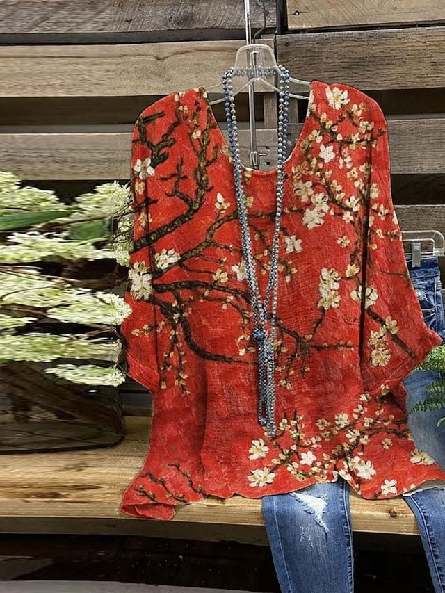 Women's Shirt Print Floral Stylish 3/4 Length Sleeve Crew