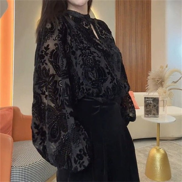 Women's Blouse Dressy Tops Lace Tops Ruched Lace Patchwork