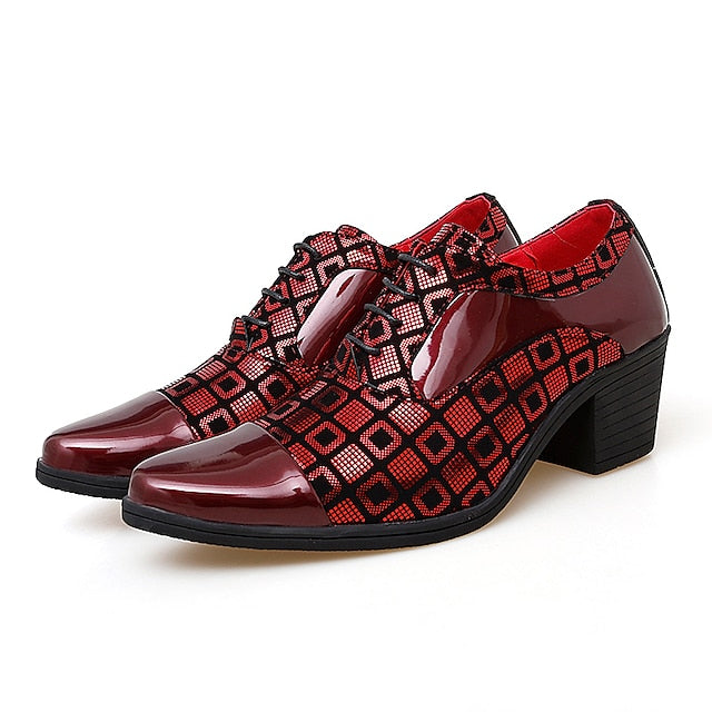 Oxford Leather Heel Black Red Block Shoes and Men's Patent