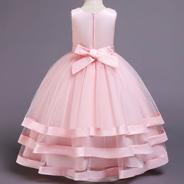 Dress Colored Wedding Sleeveless Kids Solid Girls' Party