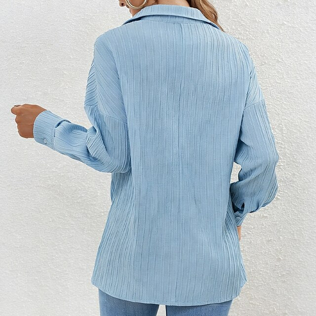 Women's Casual Shirt Button Up Shirt Blouse Ruched Buttons