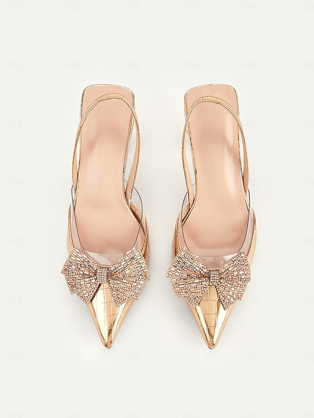 Detail Women's Slingback Gold with Bow Quilted - Heels