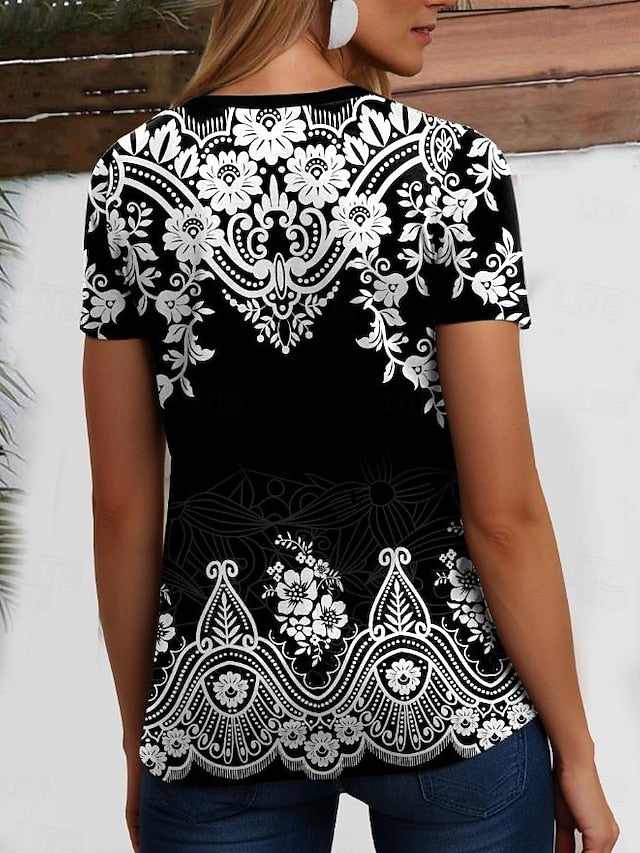 Women's T Shirt Print Graphic Paisley Vintage Stylish