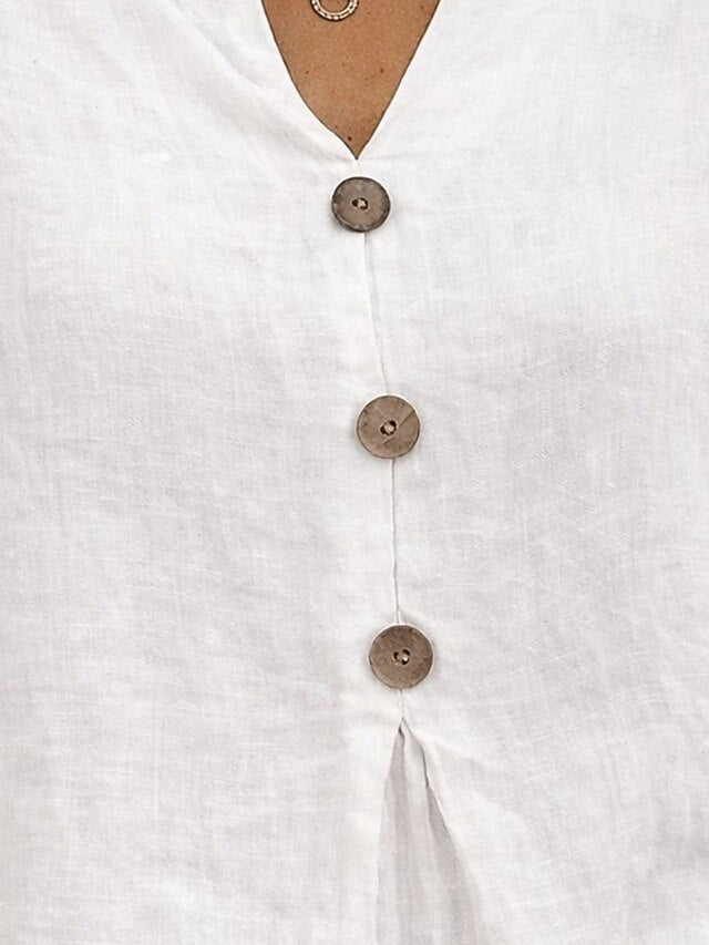 Women's Shirt Cotton Linen Shirts Popover Shirt Beach Shirt