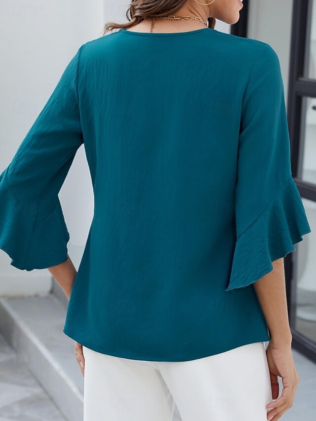 Women's Shirt Blouse Chiffon Tops Ruffle Plain Stylish
