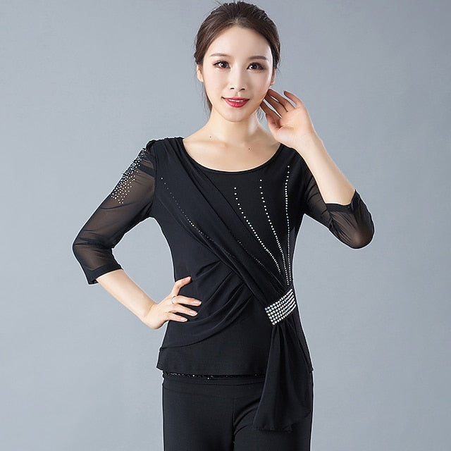 Ballroom Dance Top Ruching Crystals / Rhinestones Women's