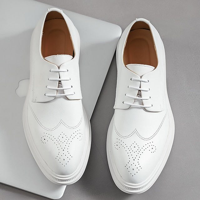 White with Perforated Men's Shoes Faux Leather Oxford