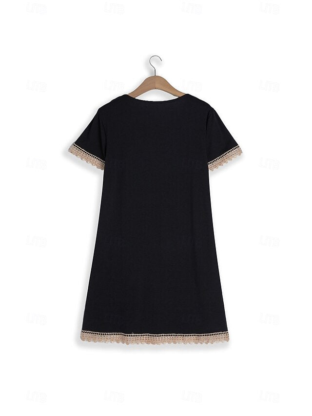 Women's Casual Dress V-neck Short Sleeve Crochet Lace Trim